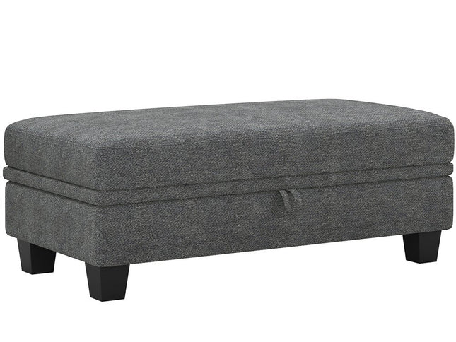 46" Beige and Black Chenille Storage Ottoman