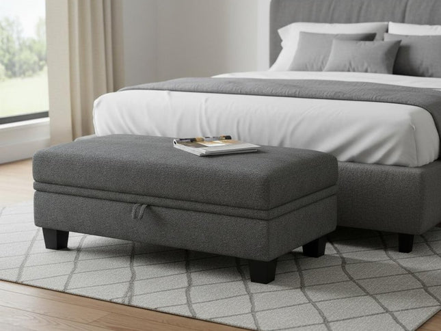 46" Light Gray and Black Chenille Storage Ottoman