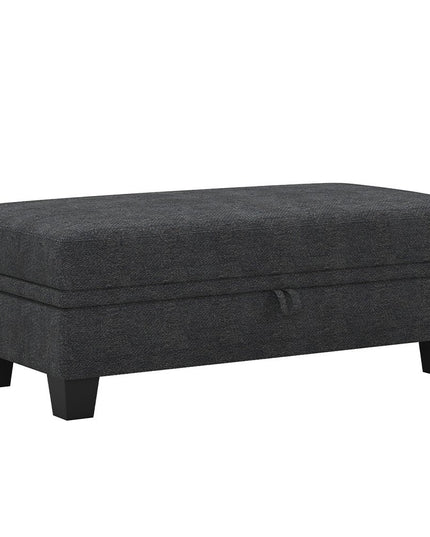 46" Beige and Black Chenille Storage Ottoman