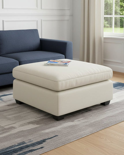 32" Beige and Black Velvet Footstool