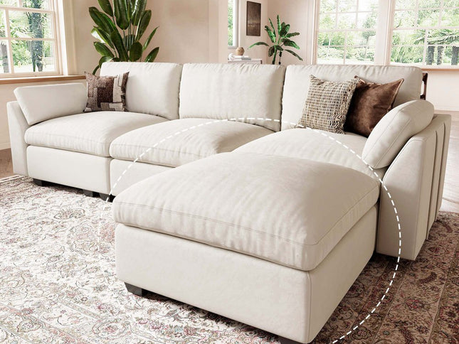 32" Beige and Black Velvet Ottoman