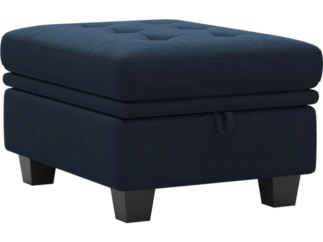 32" Beige and Black Velvet Tufted Storage Ottoman