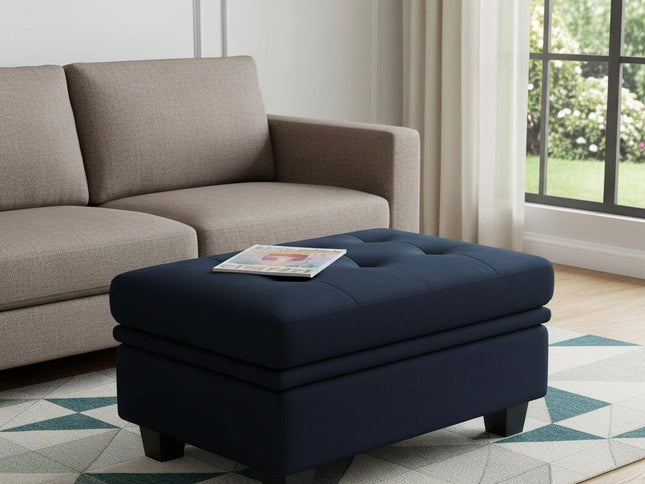 32" Blue and Black Velvet Tufted Storage Ottoman