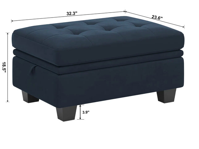 32" Beige and Black Velvet Tufted Storage Ottoman
