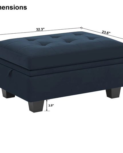 32" Green and Black Velvet Tufted Storage Ottoman