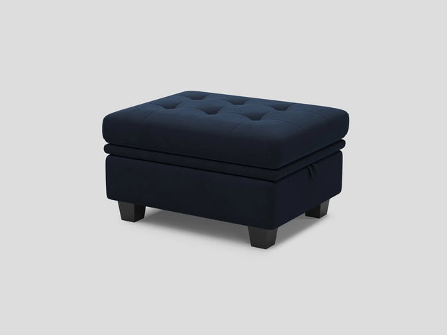32" Beige and Black Velvet Tufted Storage Ottoman