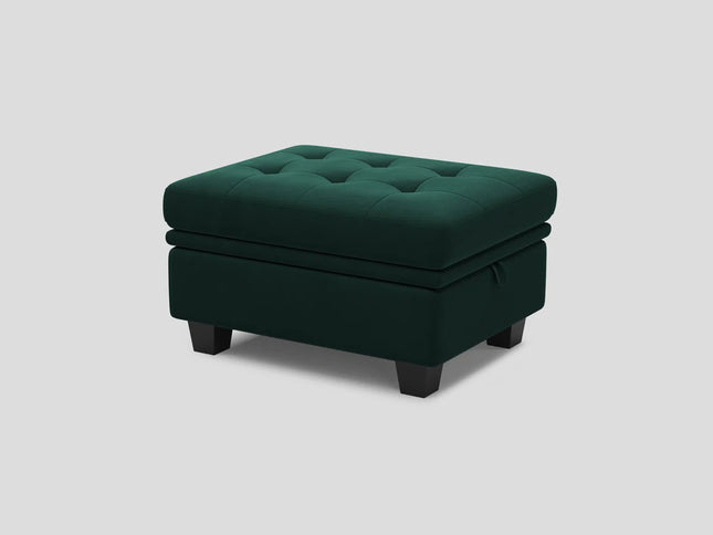 32" Beige and Black Velvet Tufted Storage Ottoman