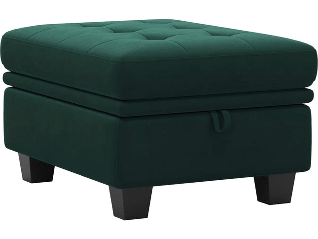 32" Beige and Black Velvet Tufted Storage Ottoman