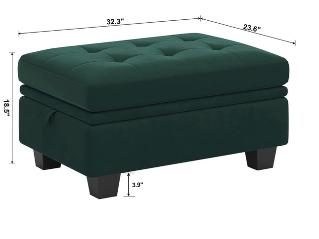 32" Beige and Black Velvet Tufted Storage Ottoman