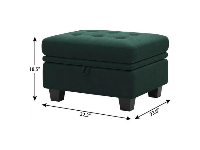 32" Beige and Black Velvet Tufted Storage Ottoman