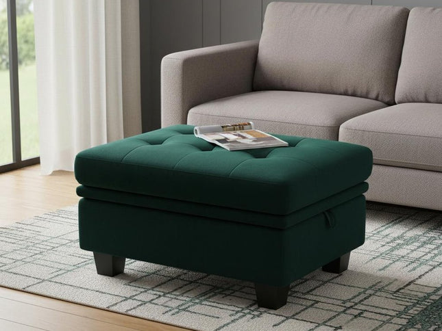 32" Blue and Black Velvet Tufted Storage Ottoman