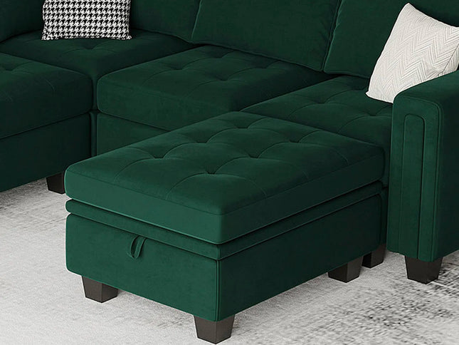 32" Beige and Black Velvet Tufted Storage Ottoman