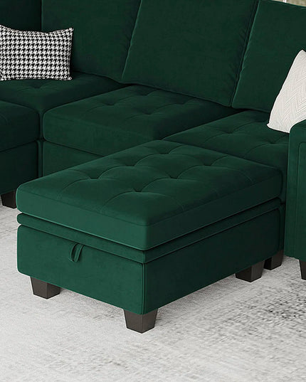32" Green and Black Velvet Tufted Storage Ottoman