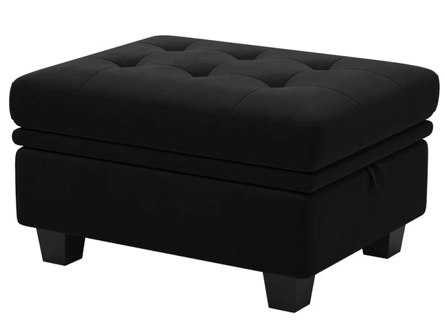 32" Beige and Black Velvet Tufted Storage Ottoman
