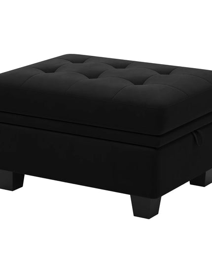 32" Green and Black Velvet Tufted Storage Ottoman
