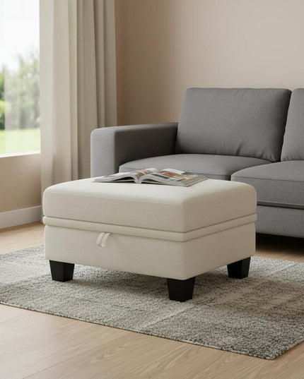 29" Gray and Black Chenille Storage Ottoman