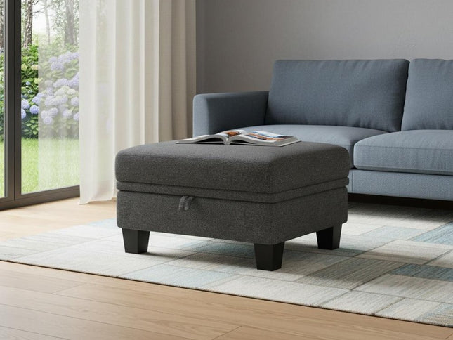 29" Gray and Black Chenille Storage Ottoman