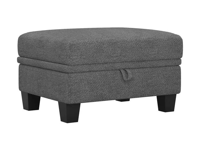 29" Light Gray and Black Chenille Storage Ottoman