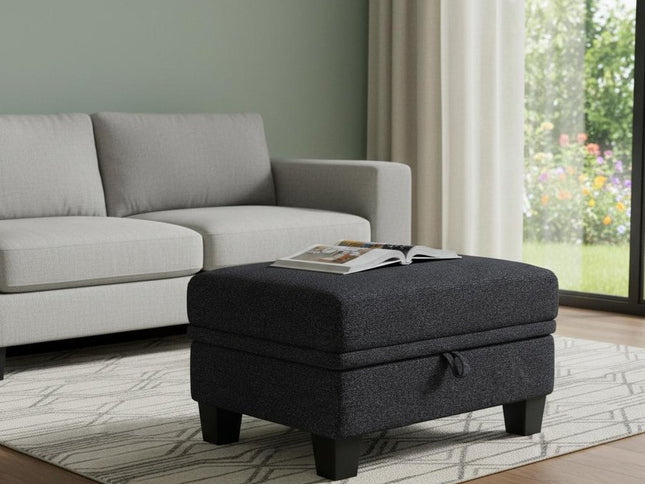 29" Gray and Black Chenille Storage Ottoman