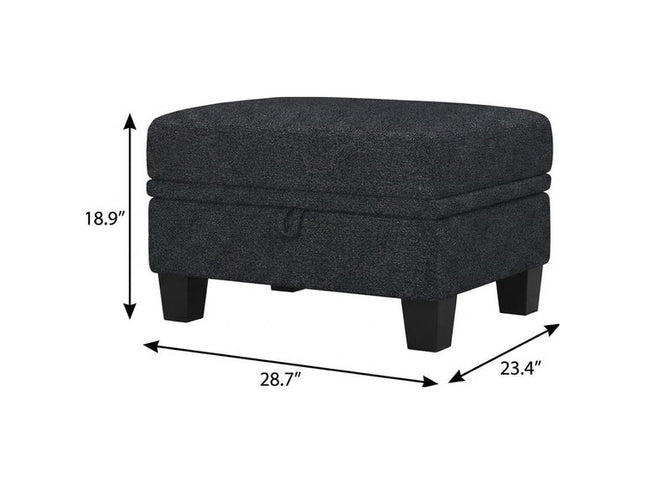 29" Gray and Black Chenille Storage Ottoman