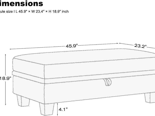 46" Beige and Black Chenille Storage Ottoman