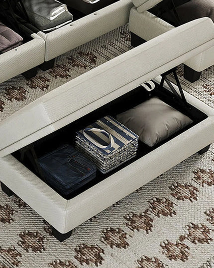 46" Beige and Black Chenille Storage Ottoman
