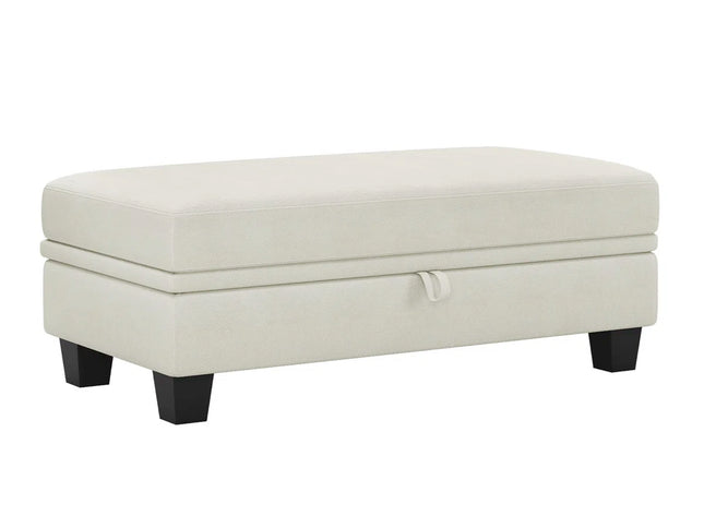 46" Beige and Black Chenille Storage Ottoman