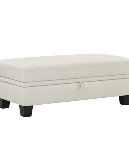 46" Beige and Black Chenille Storage Ottoman