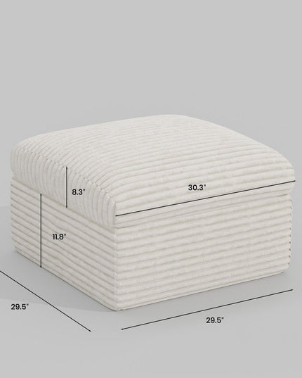 30" Beige Corduroy Footstool