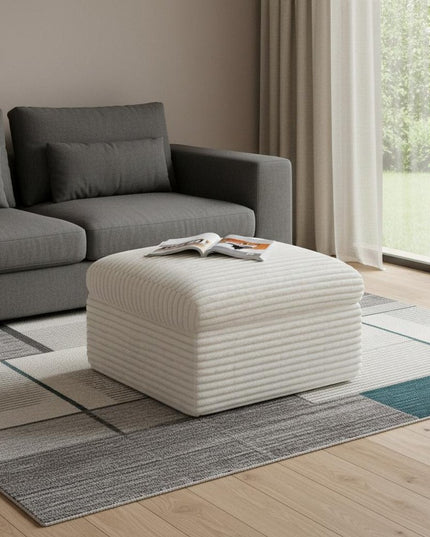 30" Beige Corduroy Footstool