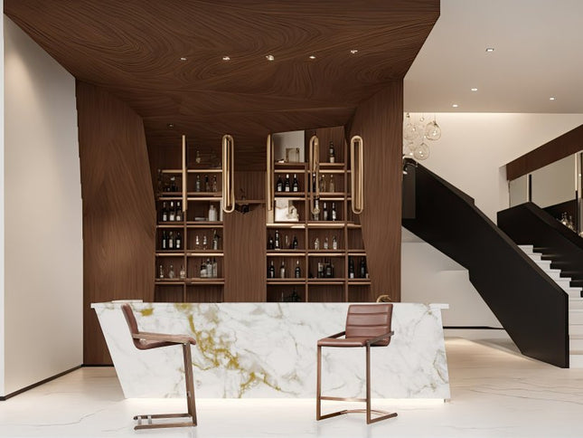 Set of Two 26" Brown and Rose Gold Faux Leather and Steel Low Back Counter Height Bar Chairs