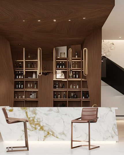 Set of Two 26" Brown and Rose Gold Faux Leather and Steel Low Back Counter Height Bar Chairs