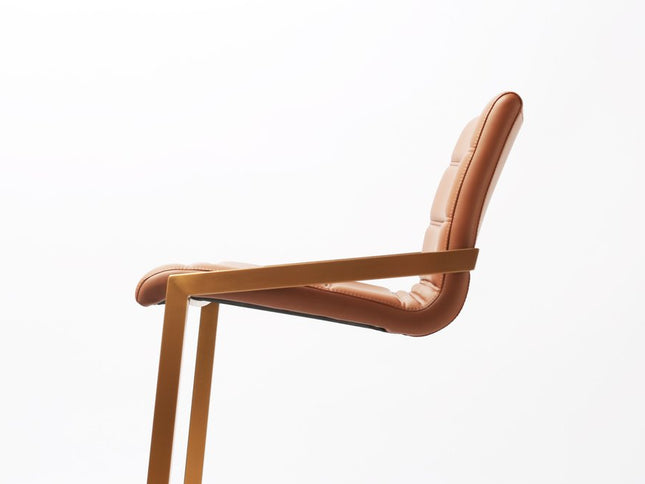 Set of Two 26" Brown and Rose Gold Faux Leather and Steel Low Back Counter Height Bar Chairs