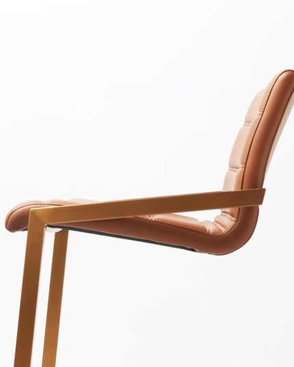 Set of Two 26" Brown and Rose Gold Faux Leather and Steel Low Back Counter Height Bar Chairs