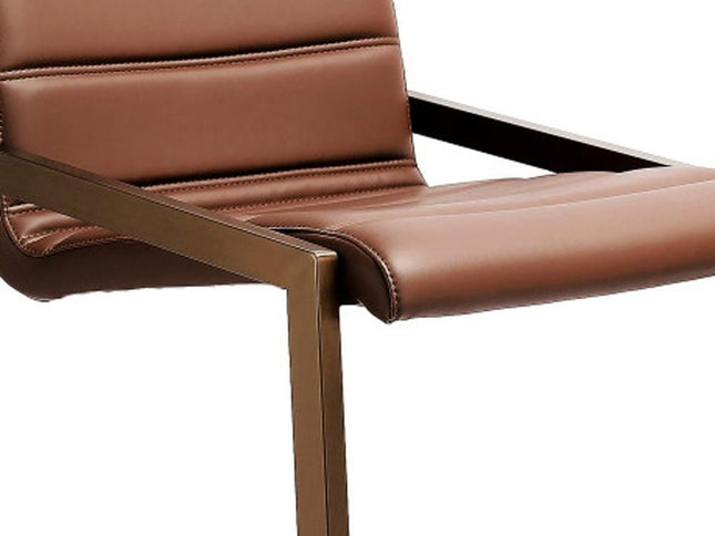 Set of Two 26" Brown and Rose Gold Faux Leather and Steel Low Back Counter Height Bar Chairs
