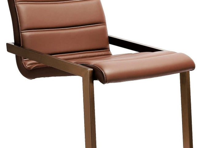 Set of Two 26" Brown and Rose Gold Faux Leather and Steel Low Back Counter Height Bar Chairs