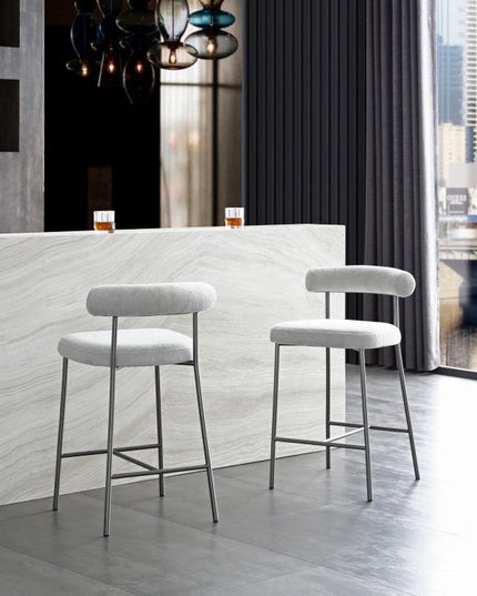 26" Gray and Dark Gray Fabric Boucle and Steel Low Back Counter Height Bar Chair