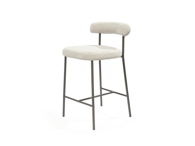 26" Gray and Dark Gray Fabric Boucle and Steel Low Back Counter Height Bar Chair