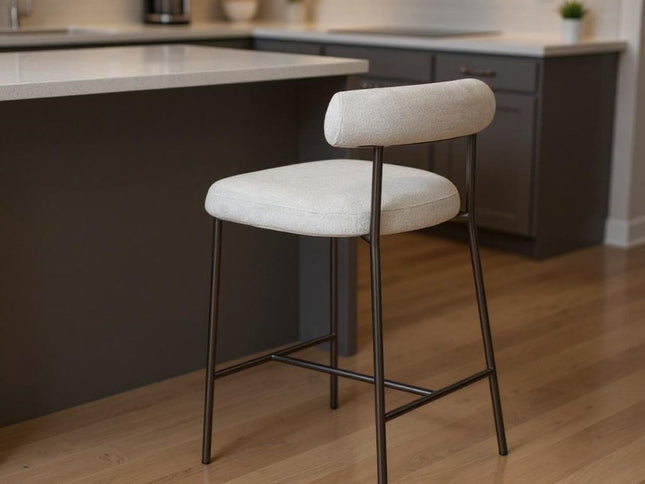 26" Gray and Dark Gray Fabric Boucle and Steel Low Back Counter Height Bar Chair