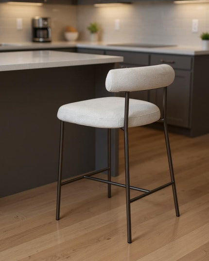 26" Gray and Dark Gray Fabric Boucle and Steel Low Back Counter Height Bar Chair