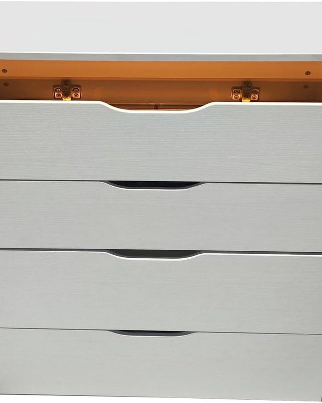 19" White Wood Lighted Three Drawer Dresser With Mirror