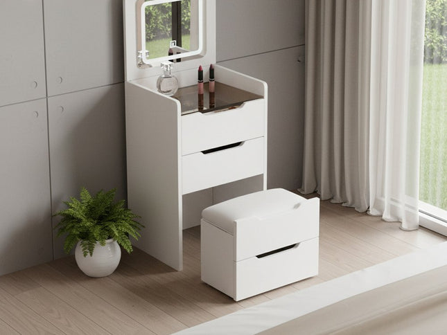 19" White Wood Lighted Three Drawer Dresser With Mirror