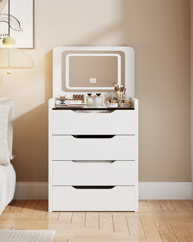 19" White Wood Lighted Three Drawer Dresser With Mirror