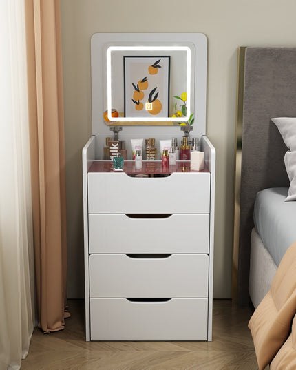 19" White Wood Lighted Three Drawer Dresser With Mirror