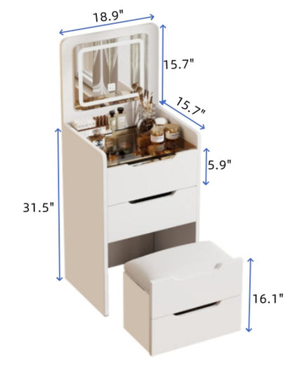 19" White Wood Lighted Three Drawer Dresser With Mirror