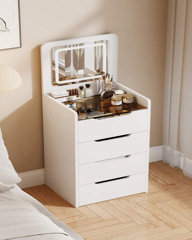 19" White Wood Lighted Three Drawer Dresser With Mirror