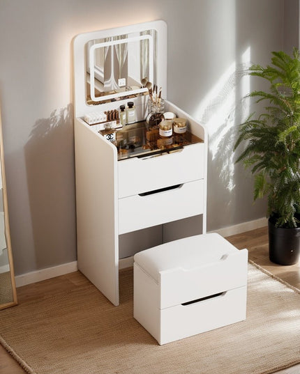 19" White Wood Lighted Three Drawer Dresser With Mirror