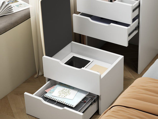 19" White Wood Lighted Three Drawer Dresser With Mirror