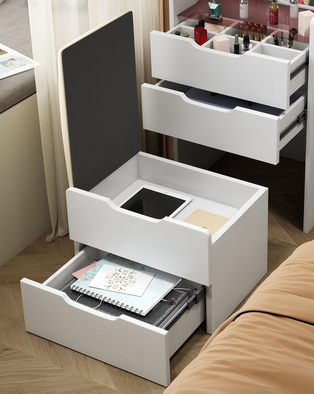 19" White Wood Lighted Three Drawer Dresser With Mirror