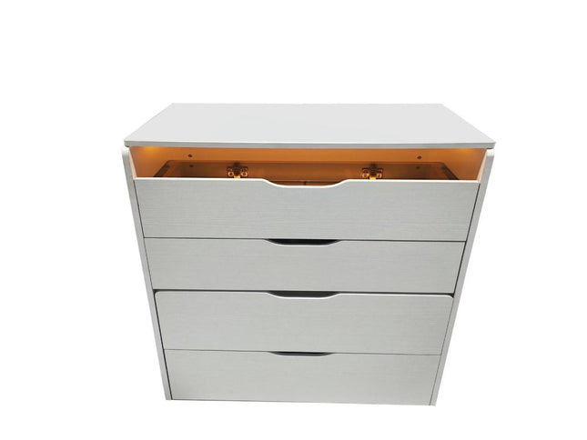 24" White Wood Lighted Mirrored Three Drawer Dresser